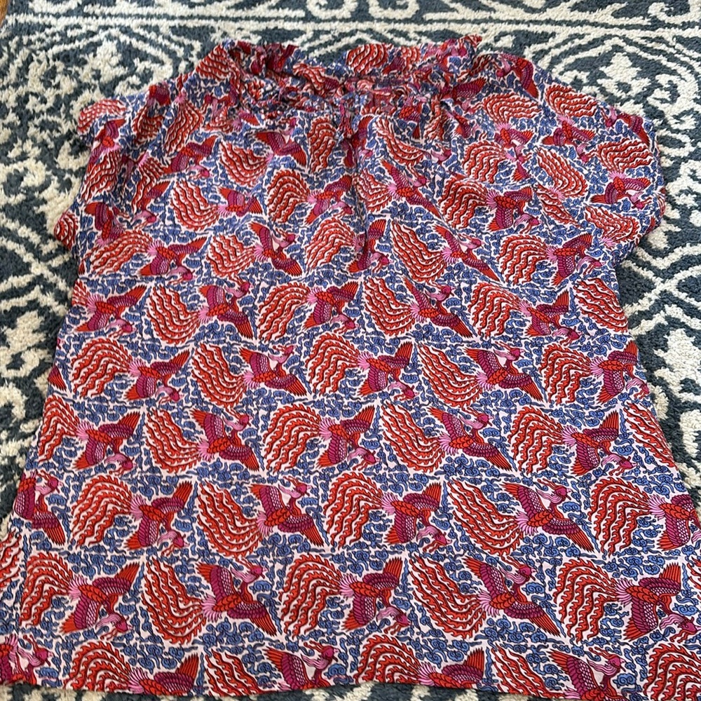 Women's Red & Blue Printed Short-Sleeve Blouse